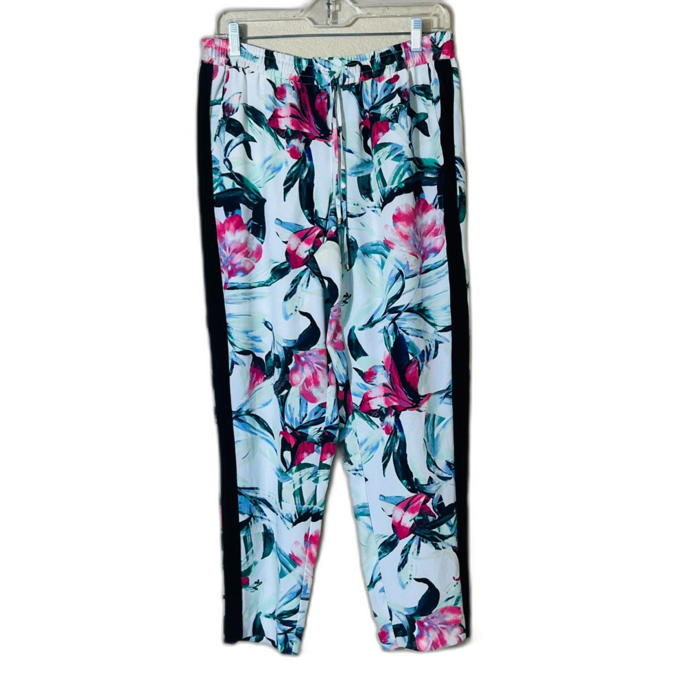 White House Black Market WHBM White Floral Pull On Harem Tuxedo Pants Size MR